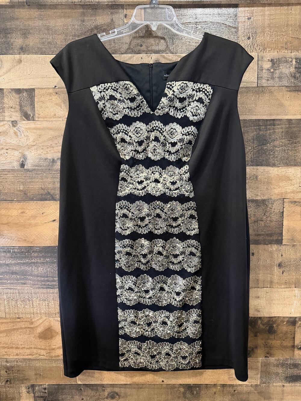 Connected Apparel Women's Plus Size 22W Black & Metallic Gold Lace Sheath Dress